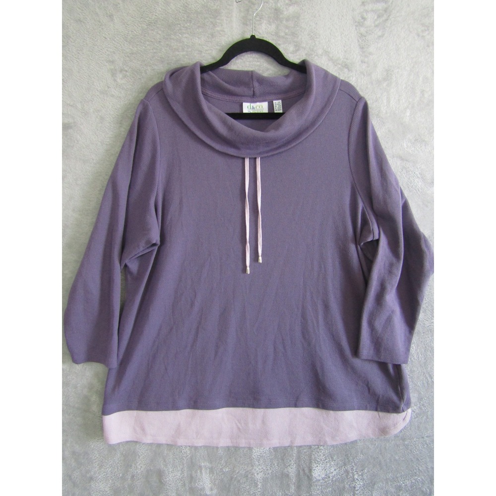 d&co ACTIVE Purple Waffle Knit Cowl Neck Pullover Shirt‎ Top 2XP
